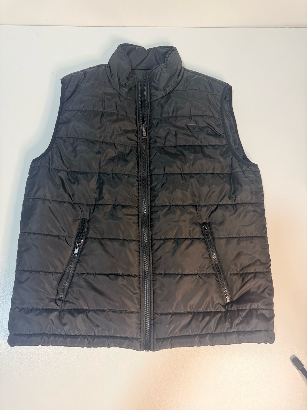 Guess Men's Quilted Black Puffer Vest - Zip Front